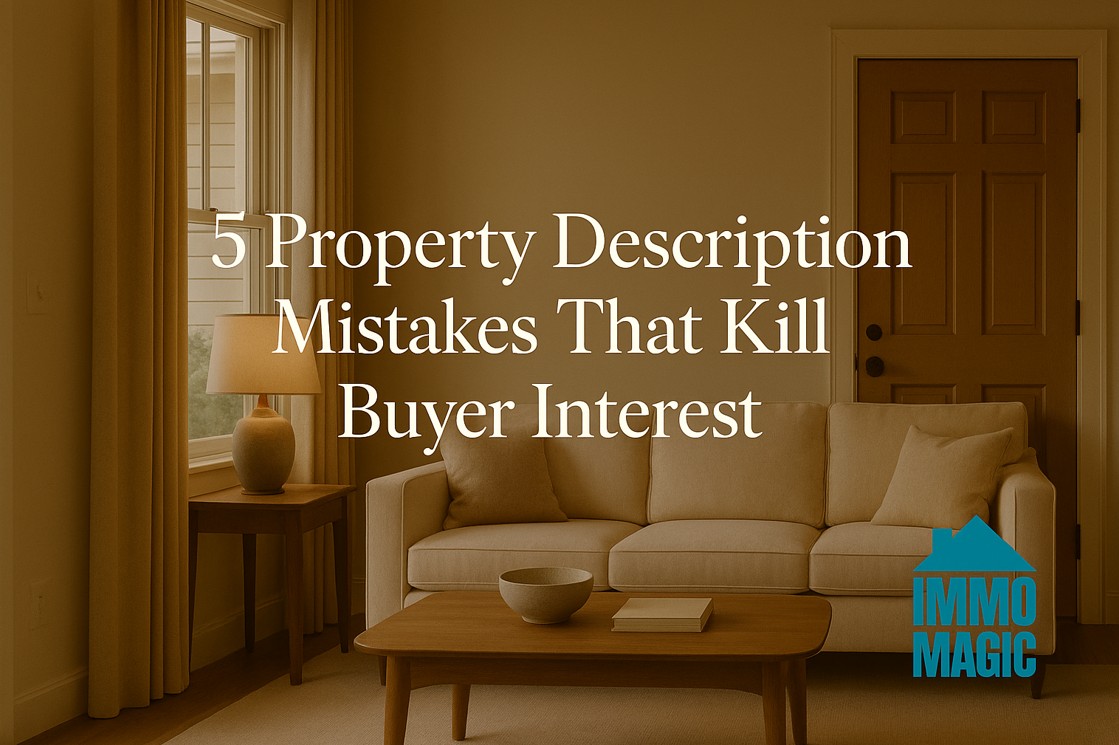 Estate agent using AI tools to write property descriptions with before/after examples and staging integration